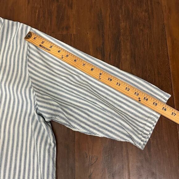 HEART'S DESIRE by Mary Grace Linen Top White Blue Striped Lagenlook - Picture 12 of 12